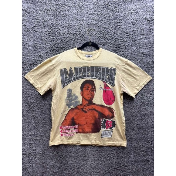Live Free Barriers Mohammad‎ Ali Graphic Short Sleeve T-Shirt Beige Mens Size L